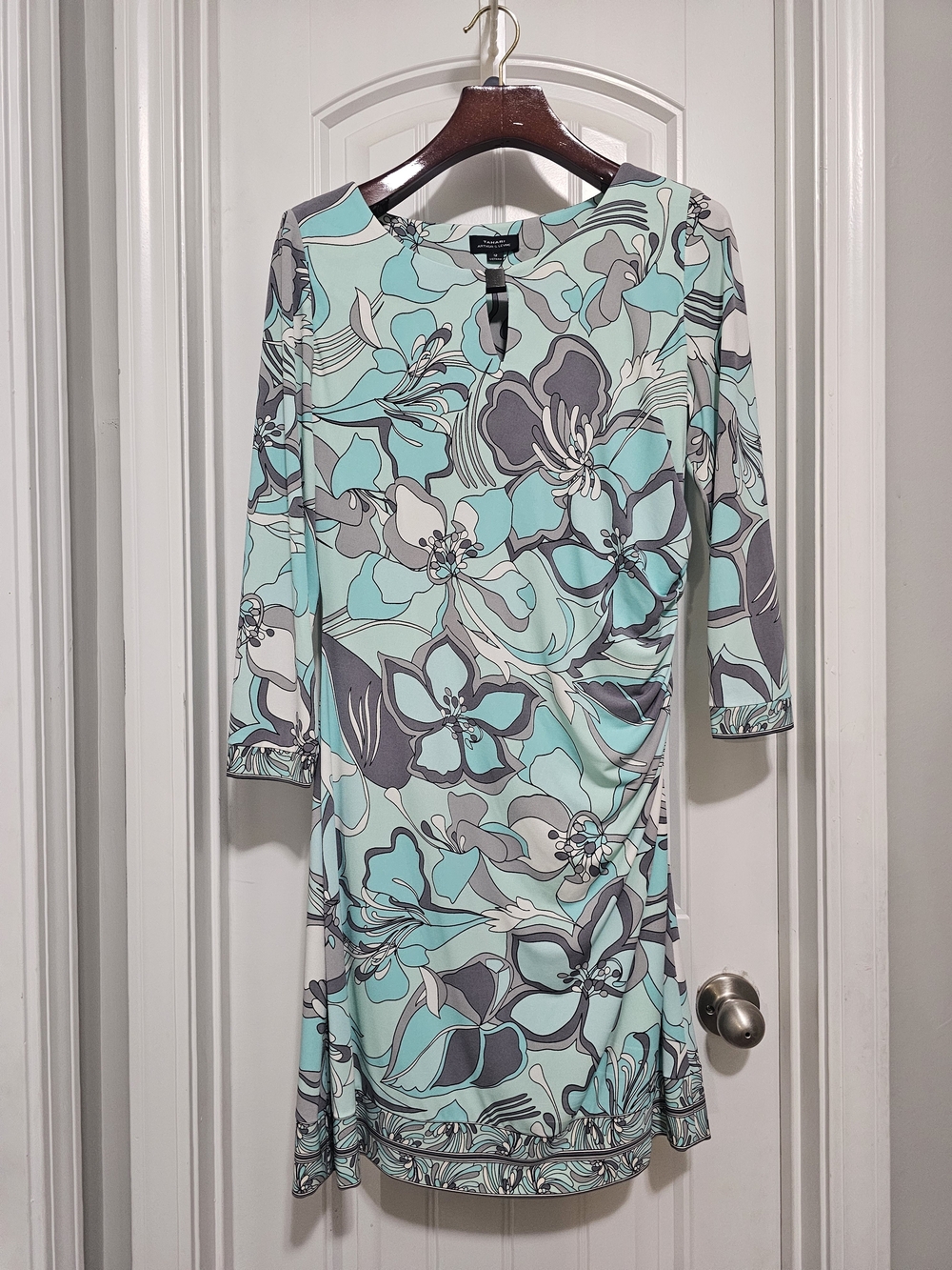Floral Mint and Gray Long-Sleeve Dress